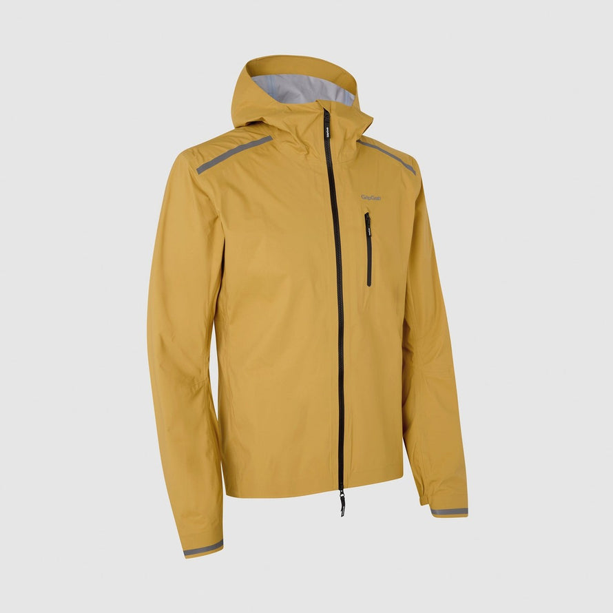 Veste imperméable vélo avec capuche Explr GripGrab couleur moutarde pour homme, protection pluie et confort optimal