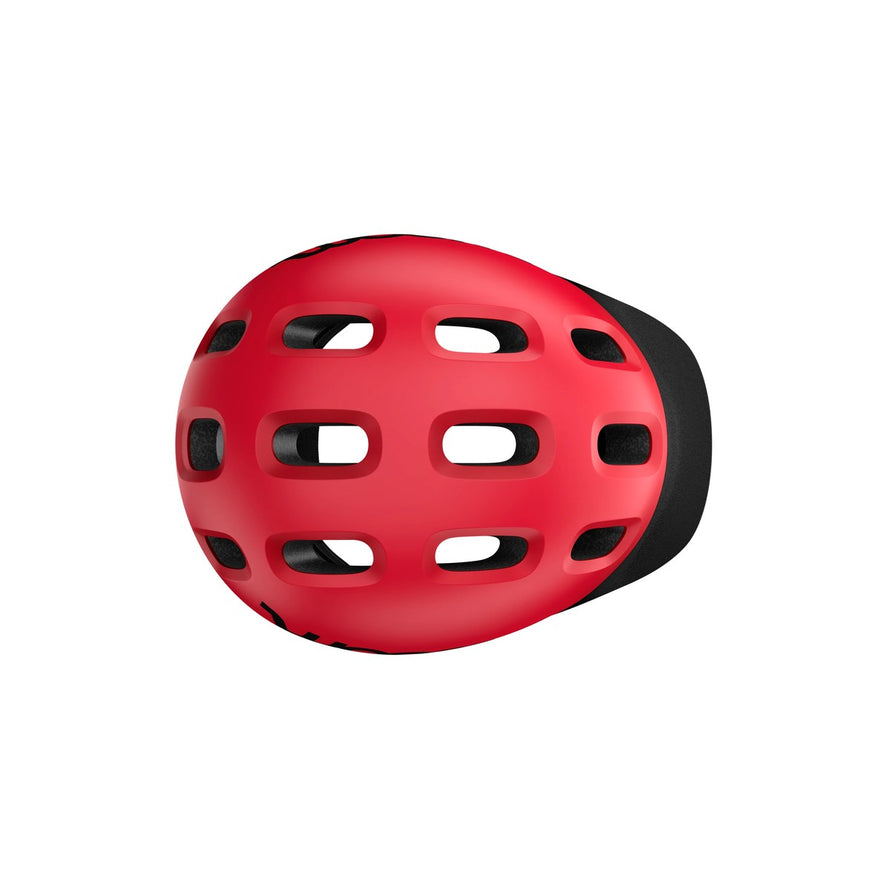 Casque woom ready rouge vue dessus avec multiples aérations pour confort et sécurité enfant