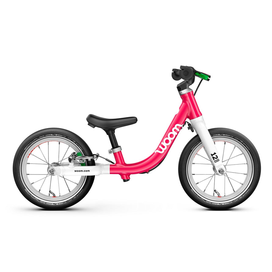 Draisienne Woom GO 1 rouge et blanc pour enfants 18 mois a 3.5 ans avec cadre leger et frein a main ergonomique