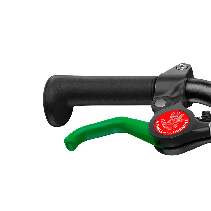 Frein vert ergonomique du velo enfant Woom 4-6 ans modele GO 3 pour une prise en main adaptee
