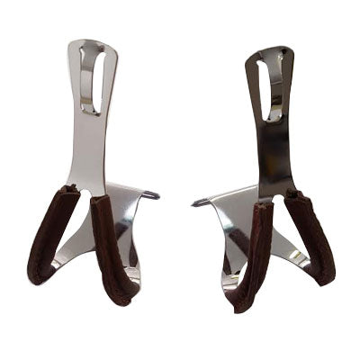 Cale-pieds chromé pour pédale de vélo avec renfort cuir marron - #1