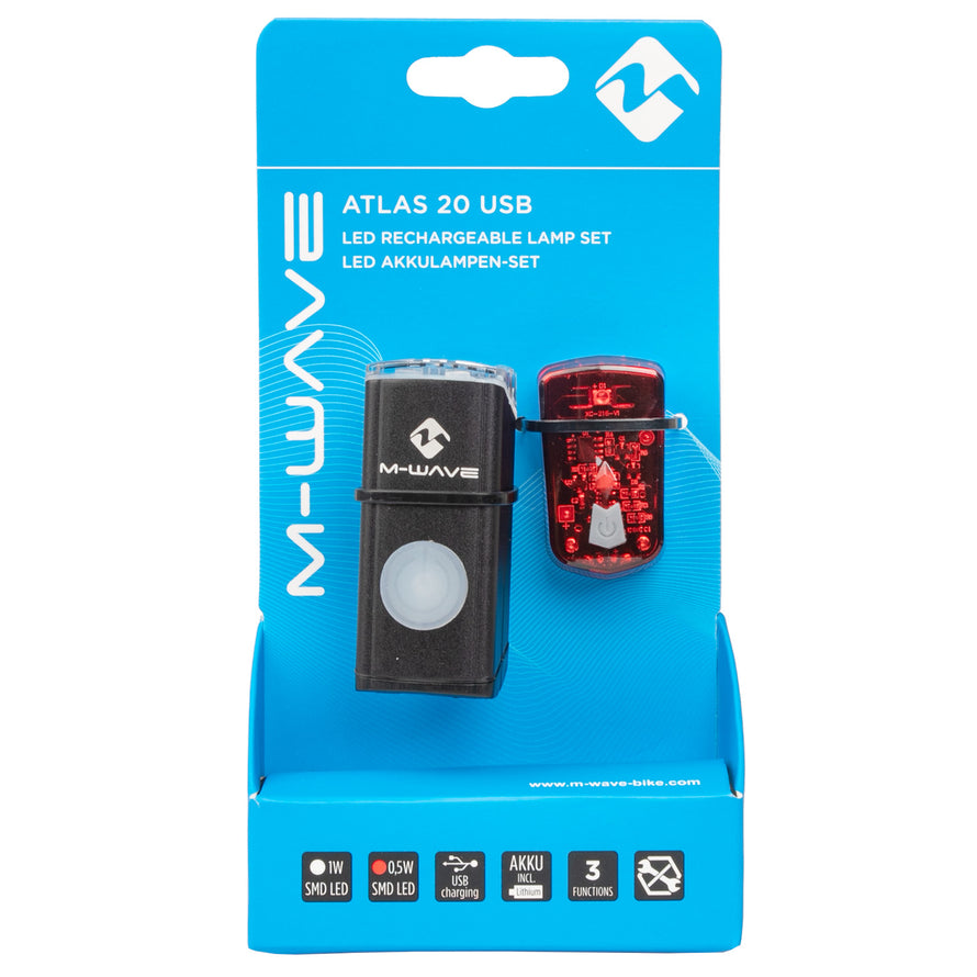 Emballage feux vélo avant et arrière usb atlas 20 M-Wave